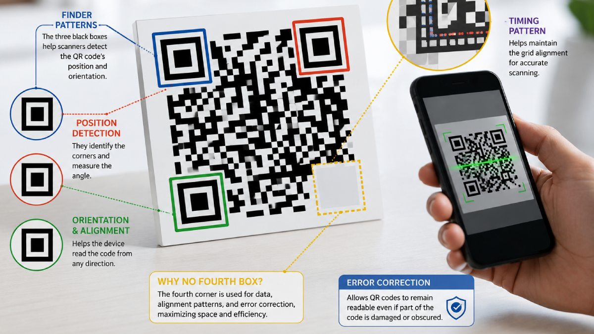 Why QR Codes Have Black Boxes on Three Corners: The Technology Explained