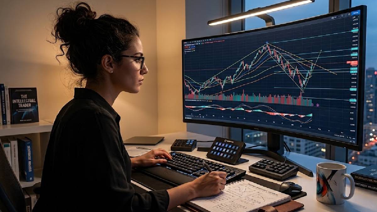 Person reviewing investment portfolio and financial growth charts